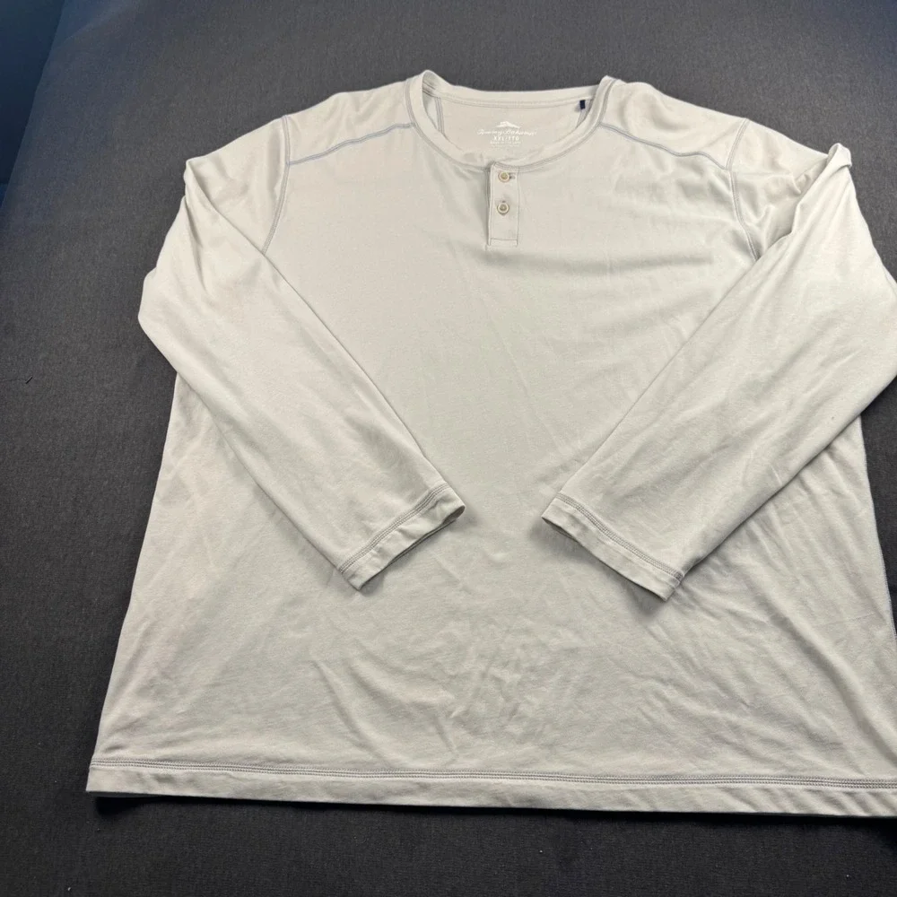 Tommy Bahama Mens‎ XXL Long Sleeve Henley Shirt Gray Cotton Blend Casual Top